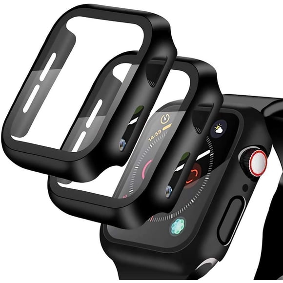 [2 Pack]Tempered Glass Screen Protector , Compatible for Apple Watch with Hard Black Case, Easy Installation Bubble-Free Cover for iWatch Accessories(38/40/42/44mm)