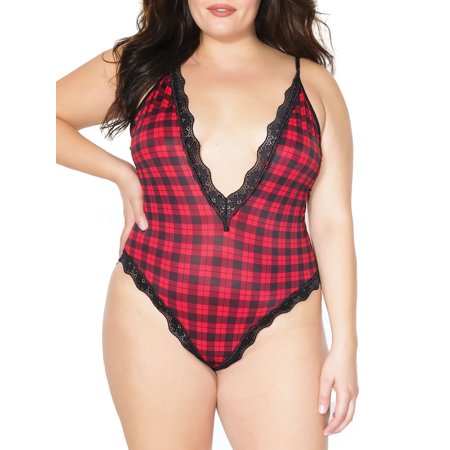 Coquette Womens Plus Size Plaid Open Back Teddy Style-20320X