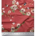 thumbnail image 1 of Soimoi Satin Silk Fabric Leaves,Floral & Paradise Whydah Bird Printed Craft Fabric by The Yard 42 Inch Wide, 1 of 1