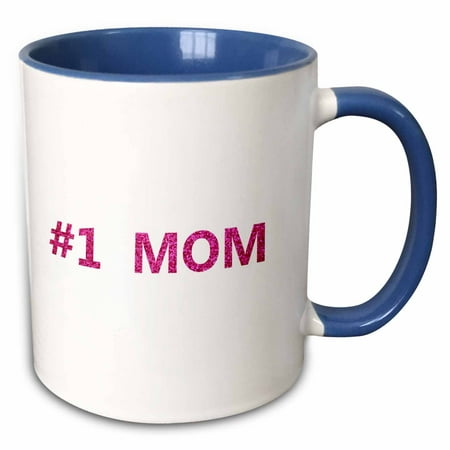 3dRose #1 Mom - Number One Mom in hot pink small print text - for worlds greatest and best Mothers day - Two Tone Blue Mug,