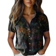 thumbnail image 2 of Tittly Button Down Shirts Shirts for Women Women Cotton Shirt Printed Fashion Down Shirts Casual Tops Short Sleeve Blouse Short Sleeve Shirts Womens Shirts Black 4XL, 2 of 4