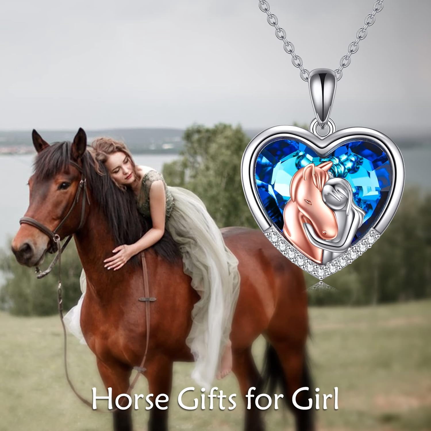 YAFEINI Horse Pendant Necklace Jewelry 925 Sterling Silver Women Embrace Horse Gift For Women