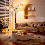 SUNMORY 5 Lights Tree Floor Lamp, 83.5 Large Tall Standing Lamp with Drum Linen Lampshade, Modern Arc Floor Lamps with Heavy Base & 5 Bulbs Included, Mid Century Arched Floor Lamp for Living Room