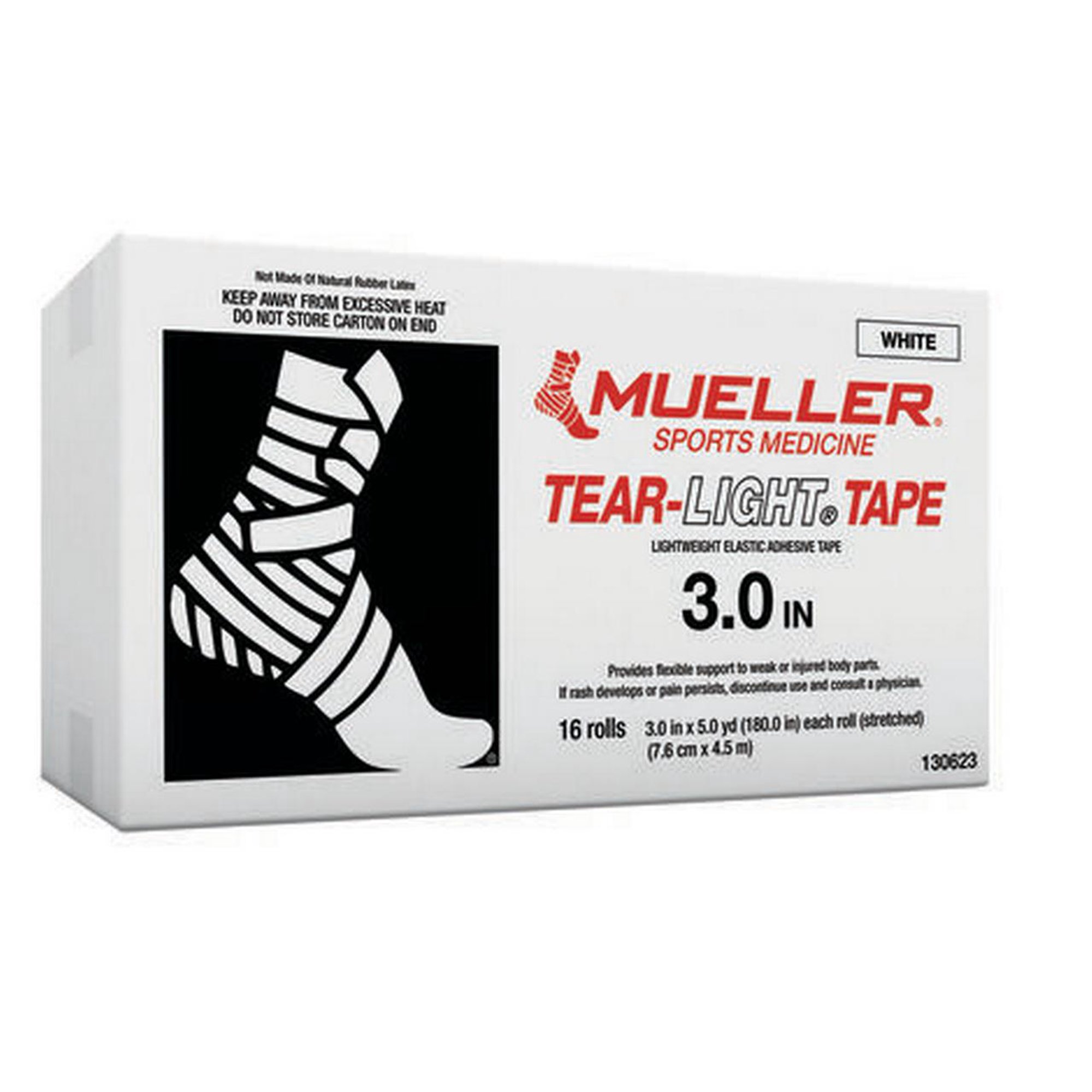 Mueller Tear-Light Tape, White - 3" X 5 Yds Stretched 16 rolls/case