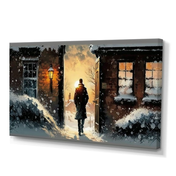 Designart Man Walking In Winter Scene Canvas Wall Art