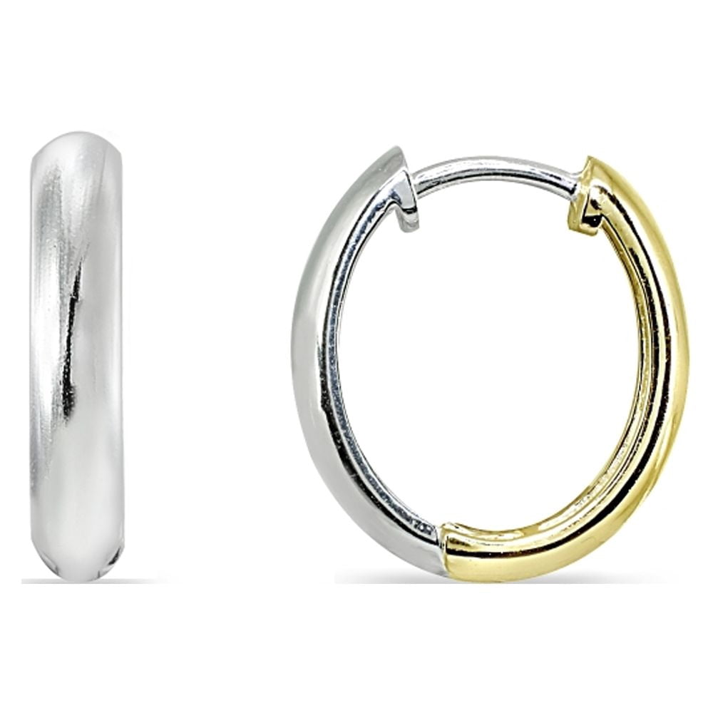 16mm Sterling Silver & Yellow Two-Tone Oval Reversible Hinged Hoop Earrings