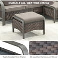thumbnail image 5 of Outdoor Ottomans for Patio - 250 LBS Weight Capacity PE Wicker Foot Rest Ottoman Set of 2 with Metal Frame Multipurpose Outdoor Foot Stool for Porch Balcony Backyard Brown Wicker Grey Cushions, 5 of 8