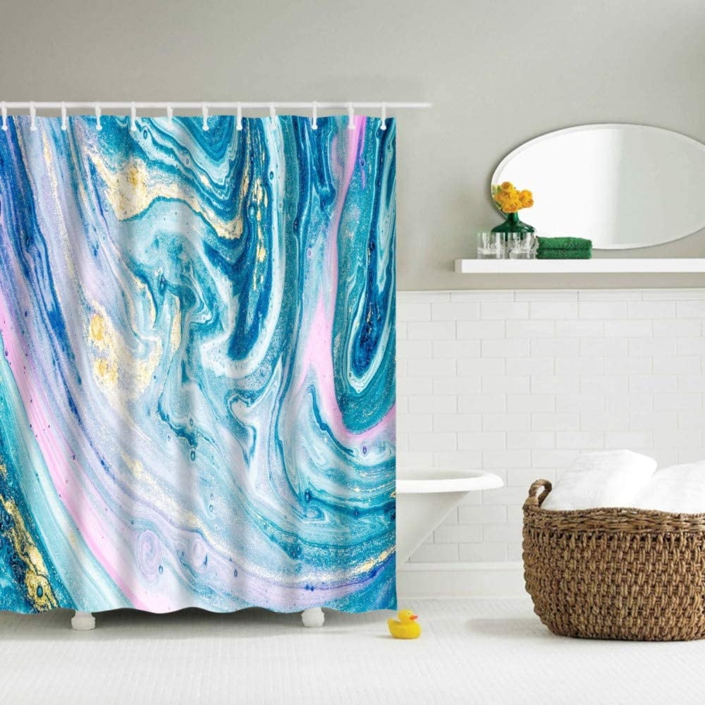 NEW Aqua Marble Shower Curtain for Bathroom with Hooks Turquoise Crystal Mineral 
