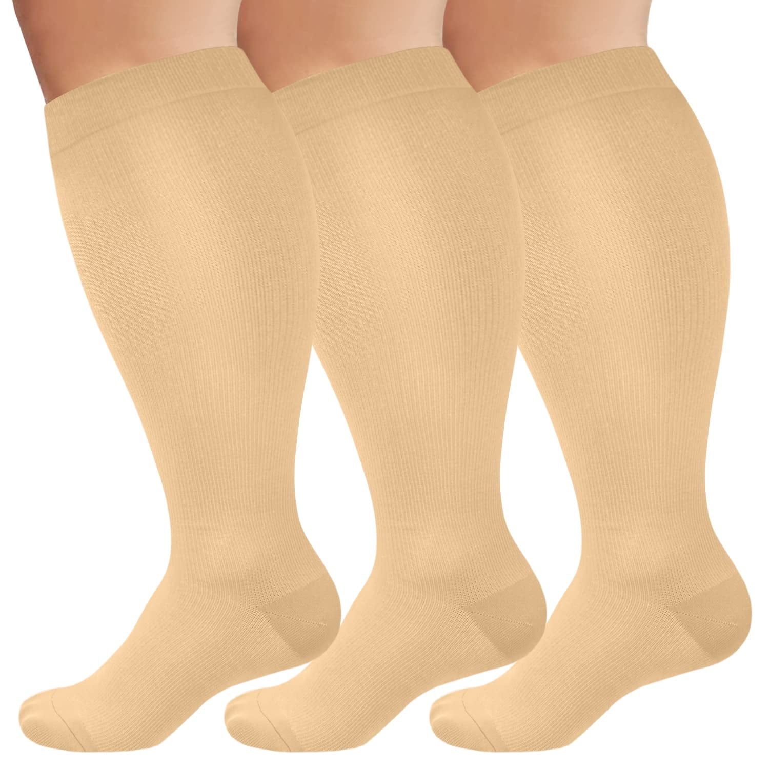 OLENNZ 3 Pack Wide Calf Compression Socks for Women and Men Circulation, Plus Size Knee High