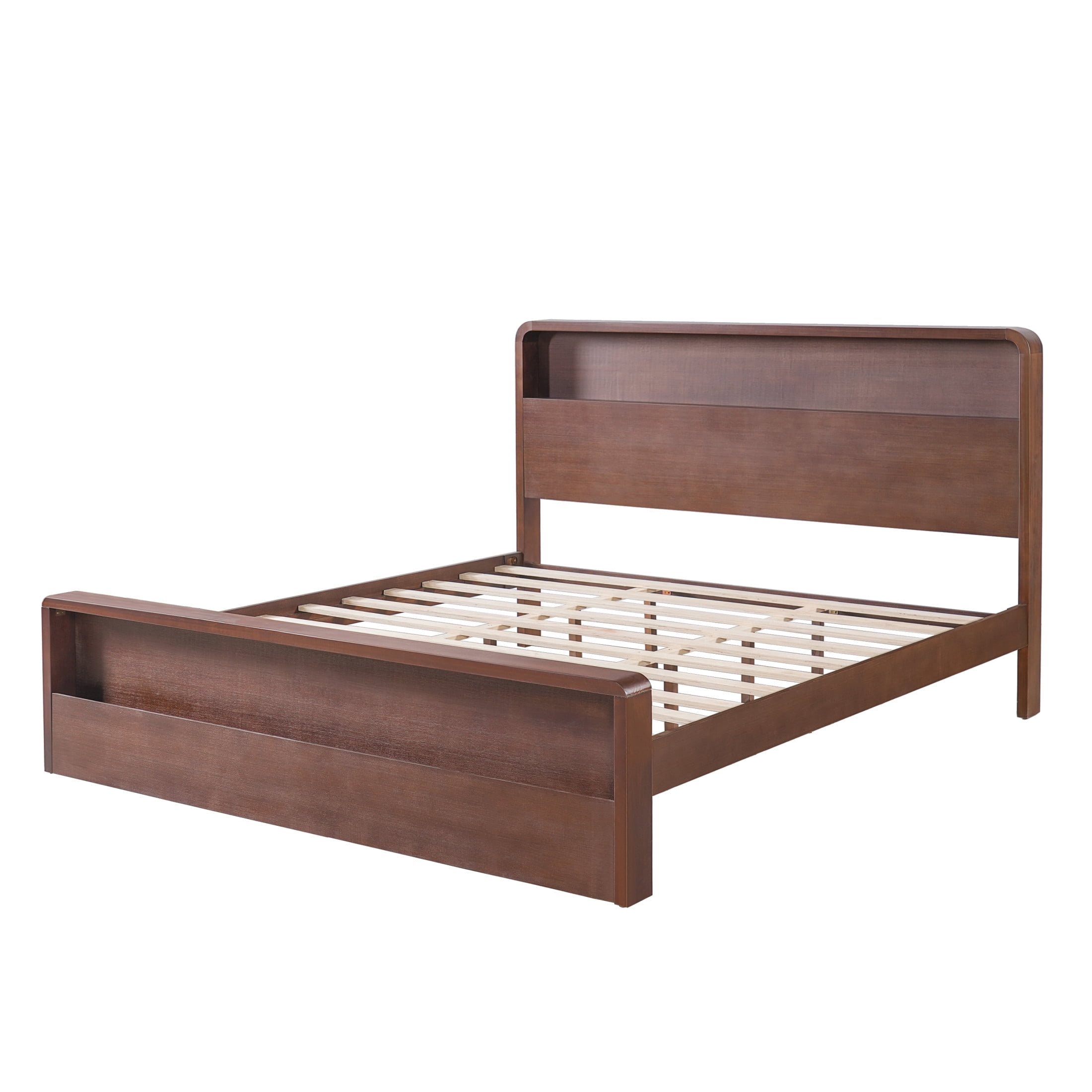 Christopher Knight Home King Solid Wood Bed Frame with Open Storage Headboard & Footboard, Walnut