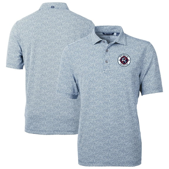 Men's Cutter & Buck Navy New England Revolution DryTec Virtue Eco Pique Botanical Print Recycled Polo