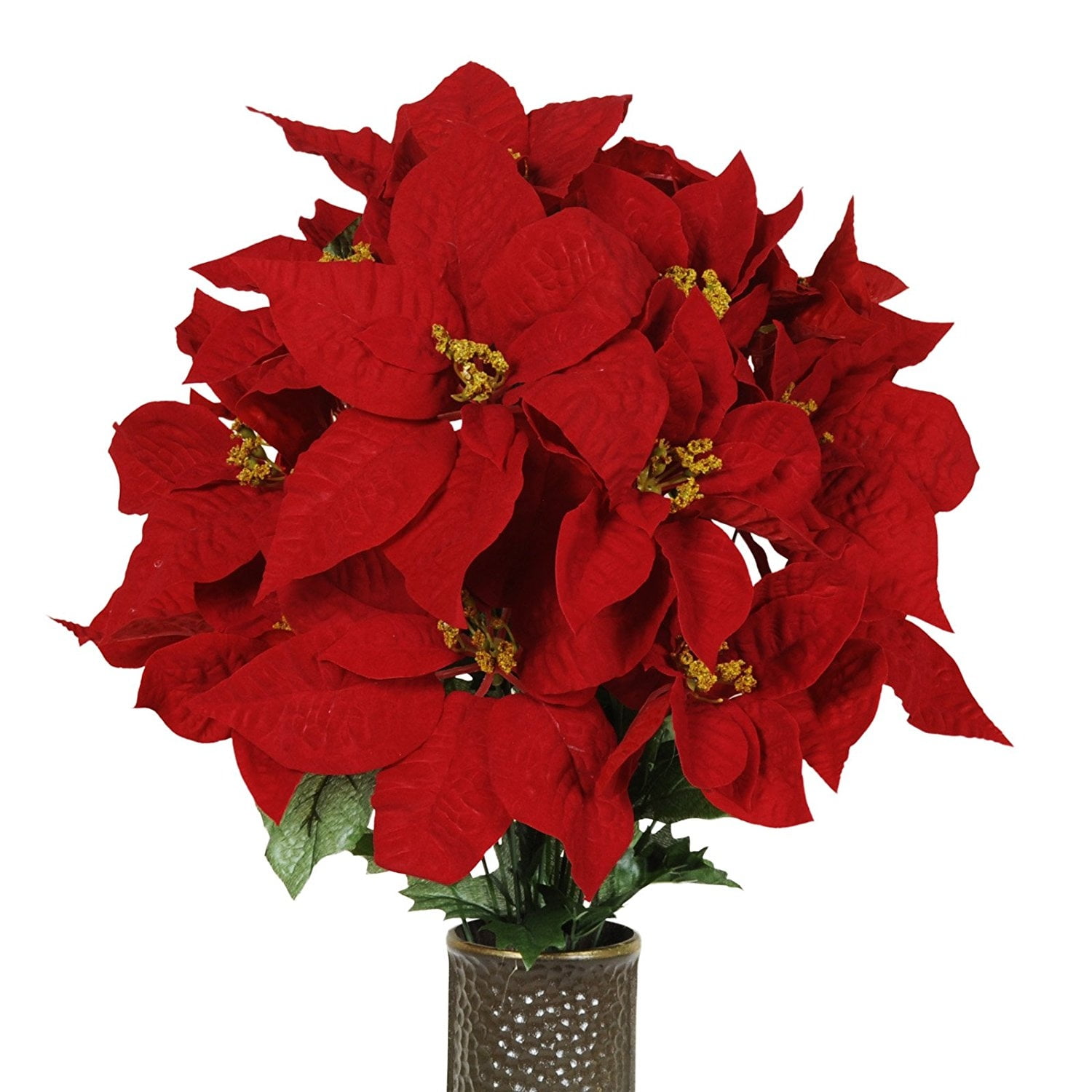 Red Poinsettia Artificial Bouquet, featuring the Stay-In-The-Vase Design(c) Flower Holder