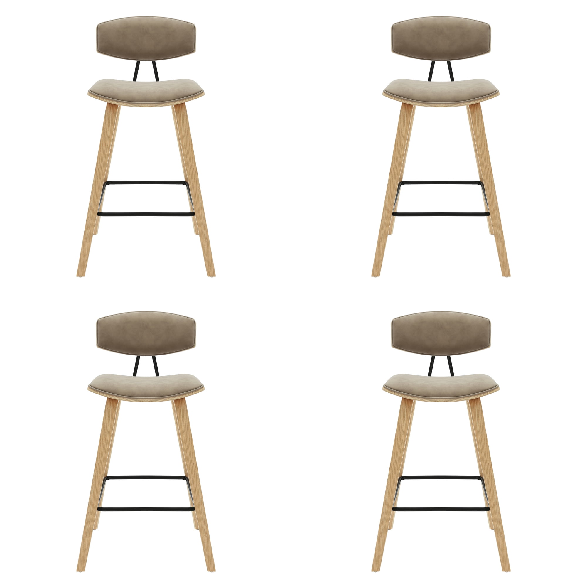 Fox 36 in. H Counter Height Vintage Taupe Curved Back Wood Bar Stool with Faux Leather Seat Set of 4