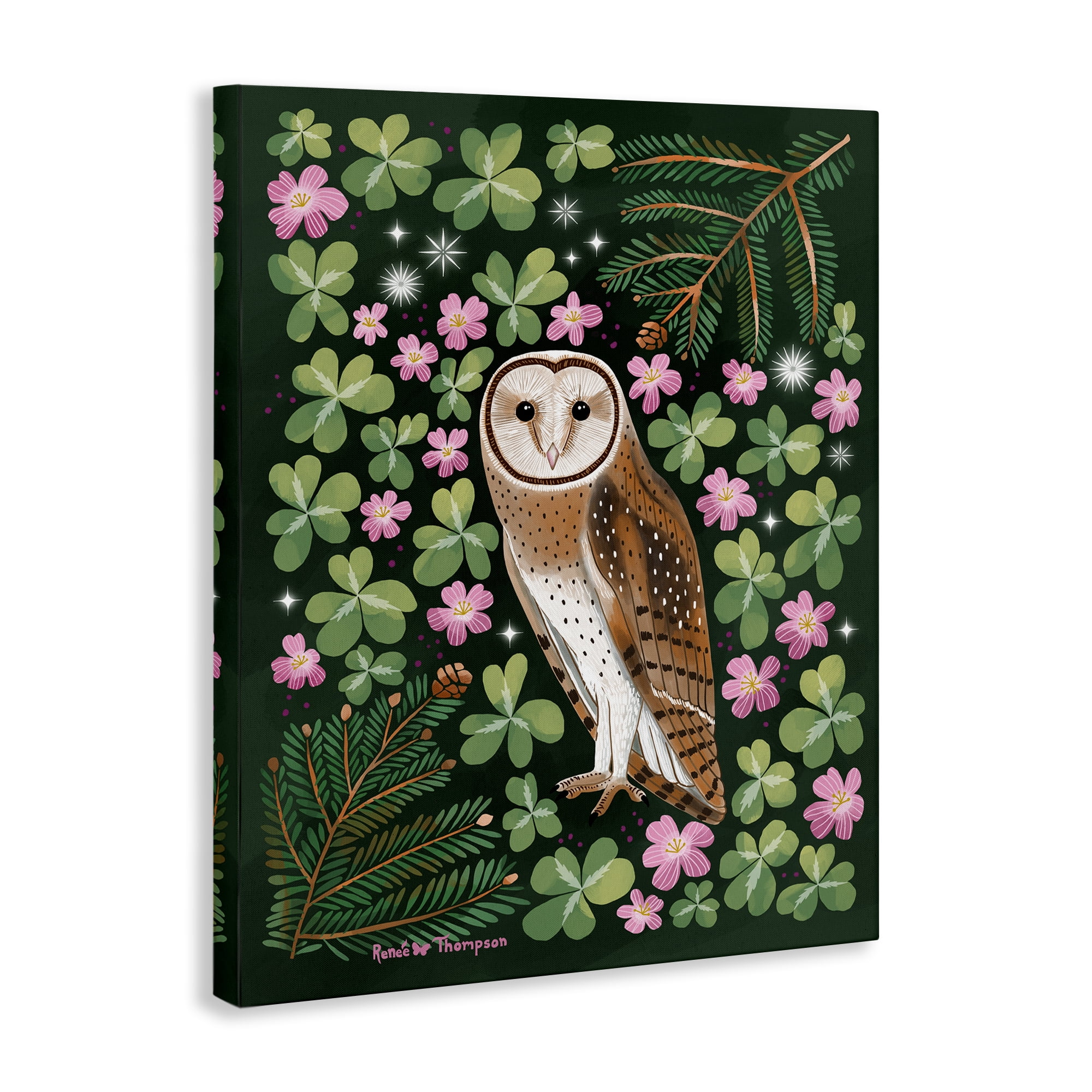 Stupell Industries Barn Owl & Botanicals Animals Painting Wrapped Canvas Art Print Wall Art, 30 x 40