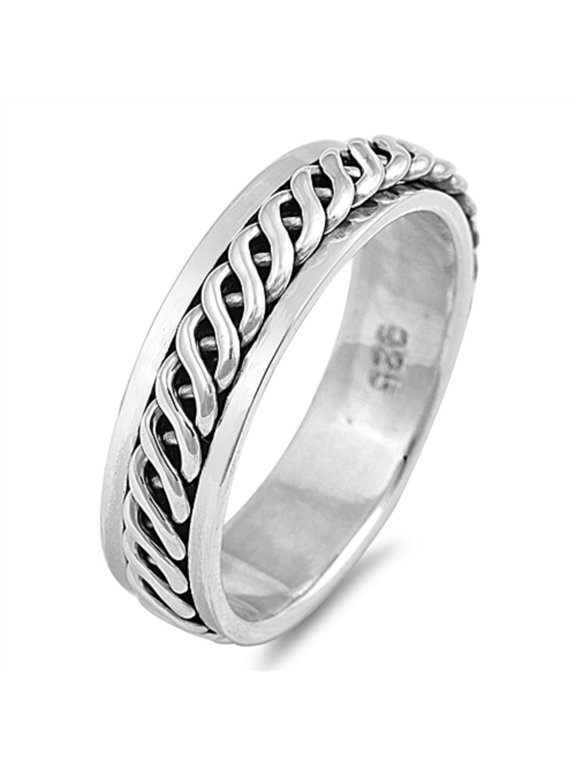 925 Sterling Silver Braided Spinner Ring Size 13