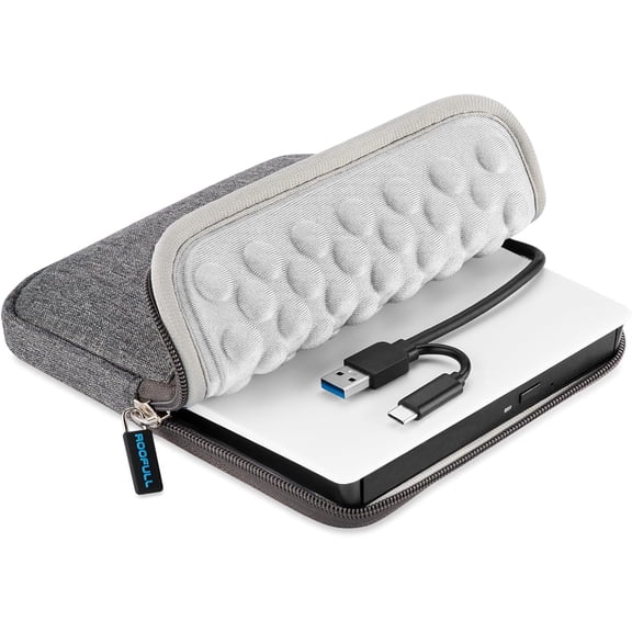 ROOFULL USB 3.0 and USB Type-C External CD DVD Drive with Protective Carrying Case … (White)