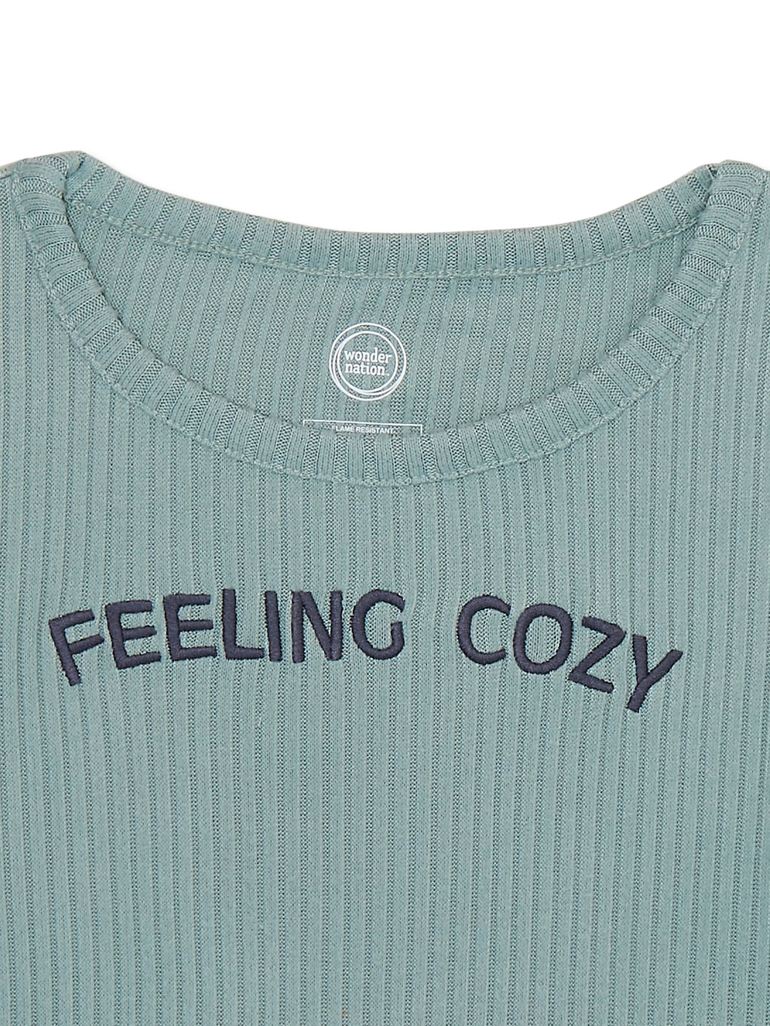 Wonder Nation Girls Cozy Rib Long Sleeve and Pant Pajamas Set, Sizes 4-18 & Plus
