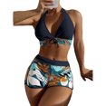 thumbnail image 2 of Swimsuit, Print Pattern Bikini Halter Neck  for Pool White,Black,Light Green,OD Green,Dark Green, 2 of 5