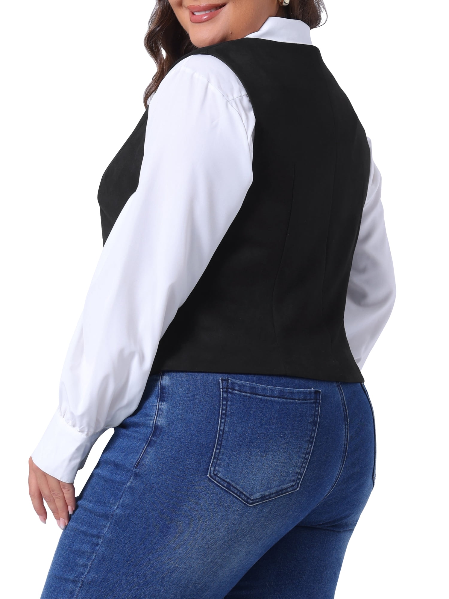 DARING DIVA Women's Plus Size Fully Lined 4 Button V-Neck Dressy Suit Vest 1X Black