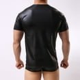 thumbnail image 2 of Fule Men's Sexy Leather Black Stage Performance Round Neck Short Sleeve T-shirt Tops, 2 of 9