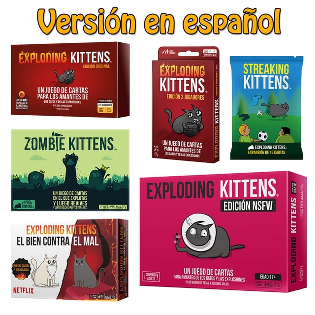 Exploding Kittens Español Juego de cartas de gatitos explotantes, juegos de fiesta fáciles y amigables con la familia, juegos de