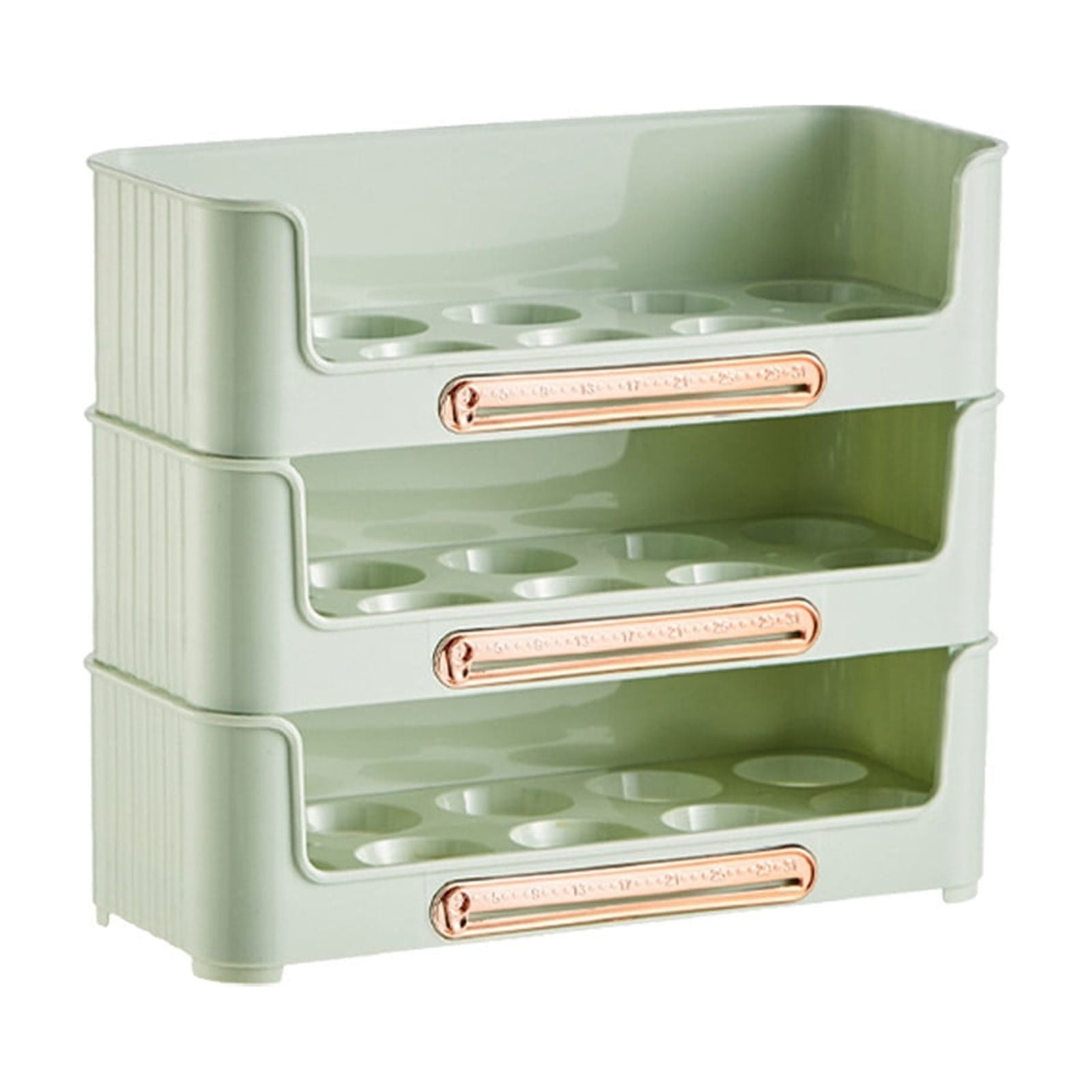 LACKUST 3-Tier Stackable Egg Organizer for Refrigerator Side Door with Date Tracker, Space Saving Fridge Organization, BPA Free Plastic Holder Holds 30 Eggs, Light Green