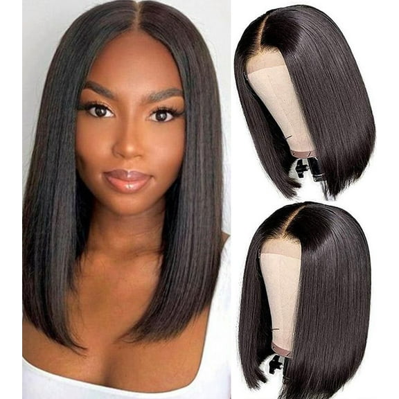 Human Hair Lace Front Wig Straight Short Bob Wigs Remy Hair 4×4 Lace Closure Wig 10inch