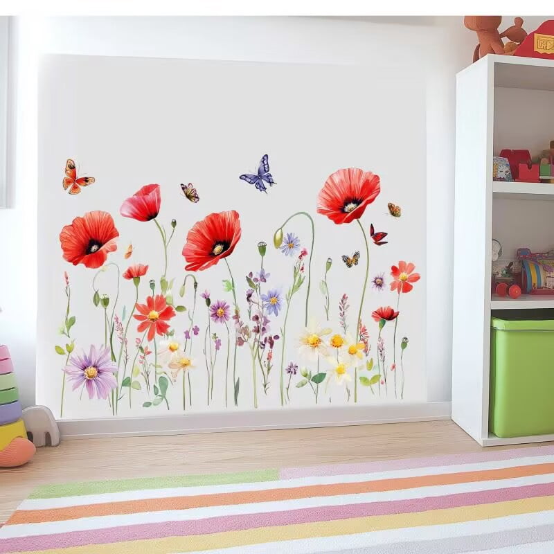 Boho Flower Wall Decals Small Floral Wall Stickers Peel and Stick Watercolor Floral Leaf Wall Decals Cute Botanical Wildflower Wall Stickers for Girls Room Nursery Baby Bedroom Decor