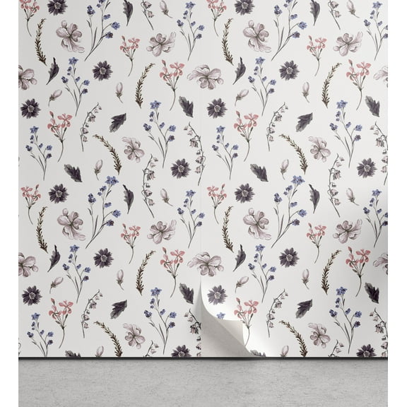 Ambesonne Watercolor Peel & Stick Wallpaper for Home, Vintage Floral Motif, 13"x72", Multicolor