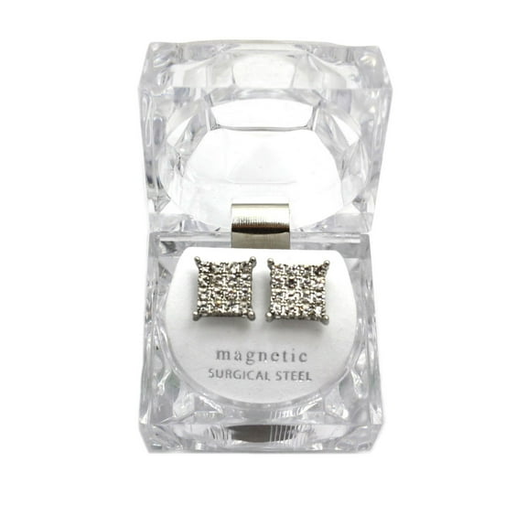 Unique Fashion 21 11.4mm Rhinestone Square Shape Magnetic Stud Earring No Piercing Required