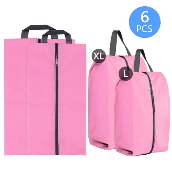 Tripumer 6 Pcs Shoe Bags with Zipper and Handle Portable Storage Bag Cleat Bag Nylon Shoe Cubes Pouch for Men Women Travel Gym Storage Pink