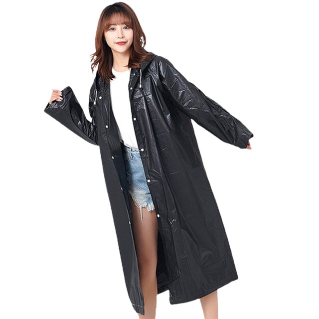 CSChome Portable Adult Raincoat Adult Raincoat Waterproof Hooded Rain Poncho Foldable Portable EVA Rain Coat with Button Closure And Elastic Cuff for