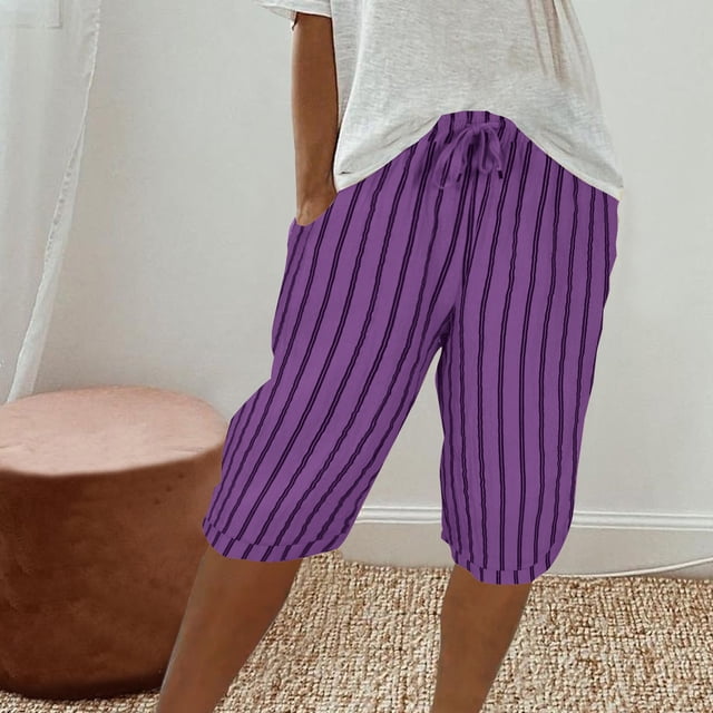 Nuoqisi Shorts à Rayures Style Mode pour Femmes de Couleur Unie - Shorts à Motif Chic pour Sorties Décontractées et Style de Rue Moderne