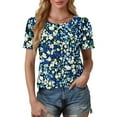 thumbnail image 3 of Women's Shirts Summer New T-Shirt Colorful Floral Print Blouses Round Neck Puff Sleeve Short Sleeve Shirt Pullover Top, 3 of 6