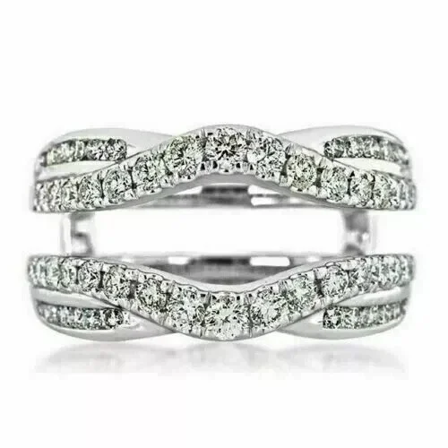 Silver Sterling 925 Ring Wrap Guard Enhancer Moissanite White Cut Round Ct 2.50
