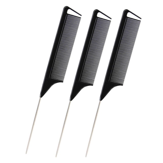 Peine de cola con punta de acero de 3 piezas, peines de peluquería para mujeres, peine de peluquería antiestático resistente al calor