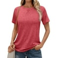 thumbnail image 2 of Diufon Sweat Tees for Women Summer Casual Solid Color Tops Round Neck Short Sleeve T-Shirts, 2 of 7