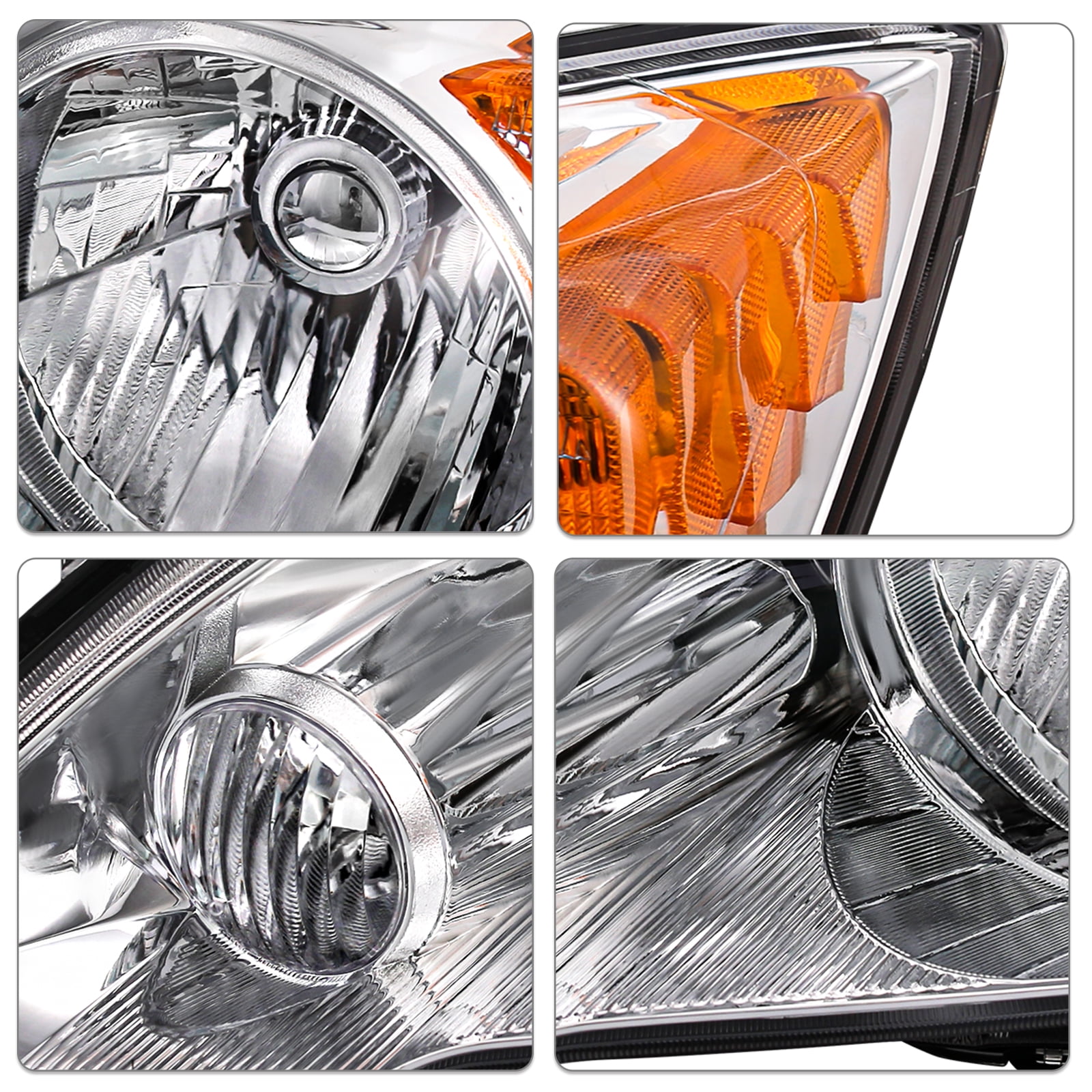 For 07-11 Honda CRV CR-V Chrome Amber Corner Headlights Assembly Pair 2007-2011