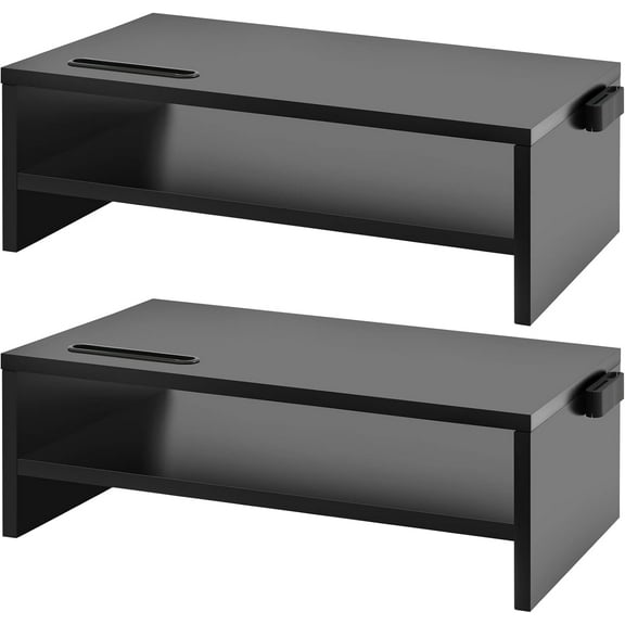 Monitor Stand Riser, 16.5 Inch 2 Tier Computer Printer Shelf Stand for Laptop Computer Screen Storage, Desktop Stand with Phone Holder and Cable Management Black