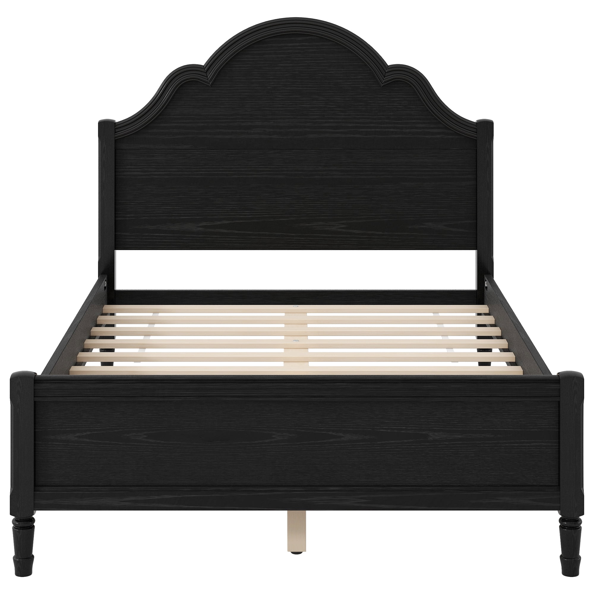 Euroco Wood Full Size Platform Bed with Headboard, No Spring Box Needed, Black