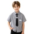thumbnail image 2 of FYDUU Back To School Shirts for Boys Striped Short Sleeve Button Down Shirt Kids Formal Dress Shirts Fashion Casual School Uniform Tops 13-14 Years, 2 of 4