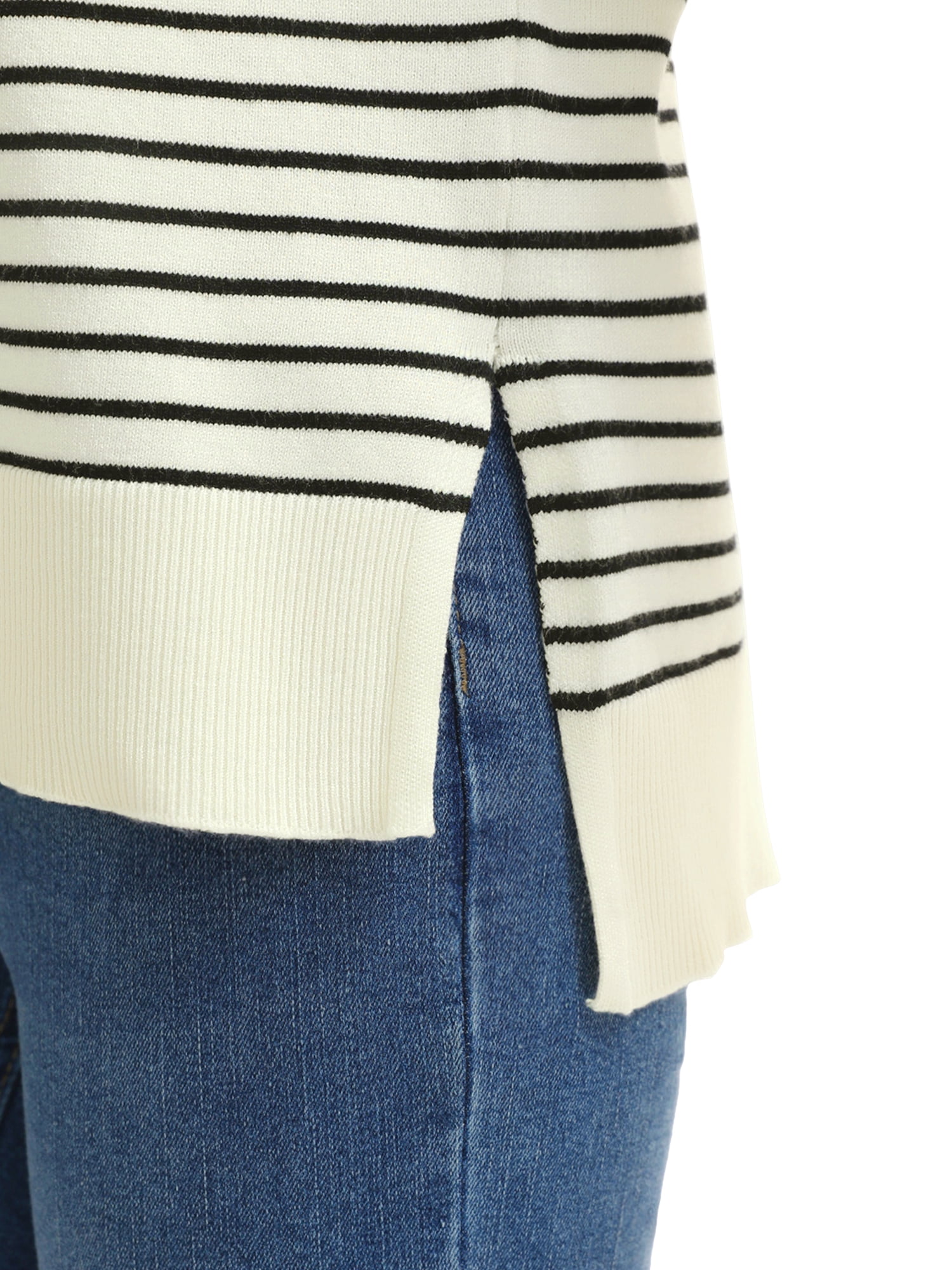 DARING DIVA Women's Striped Side Slits Long Sleeve Pullover Knit Tops M Apricot-black
