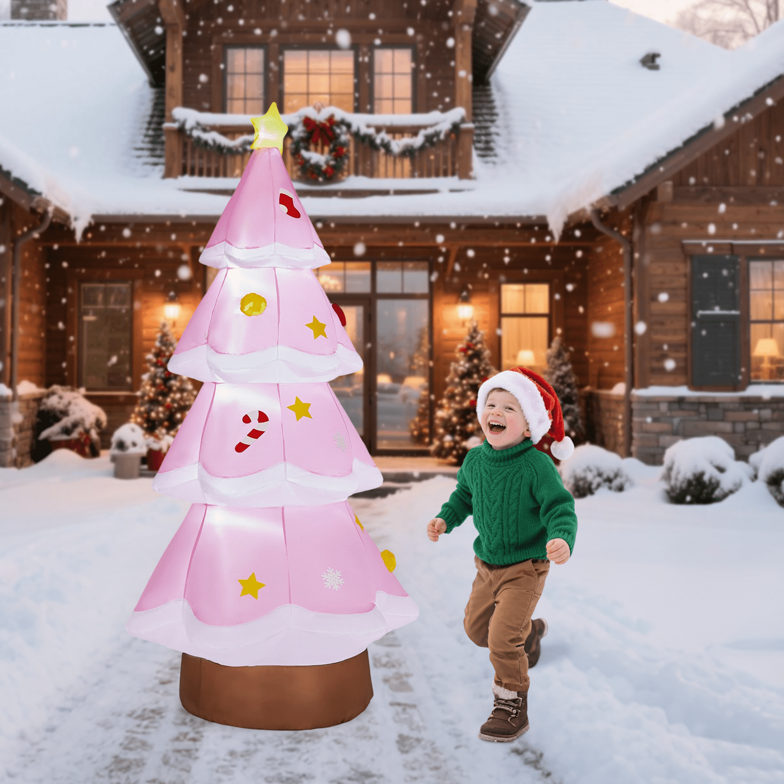 Astoutdoor 7.2 ft Lighted Christmas Inflatable Decoration, Pink Christmas Tree with Built-in LED Lights, Blow Up Yard Decoration for Holiday Party Front Yard Lawn Garden Decor