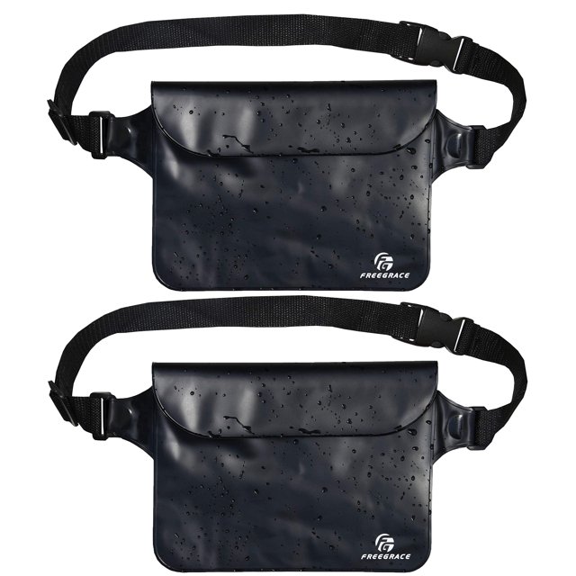 Riñonera impermeable Freegrace, 23 x 17 cm, color negro, paquete de 2