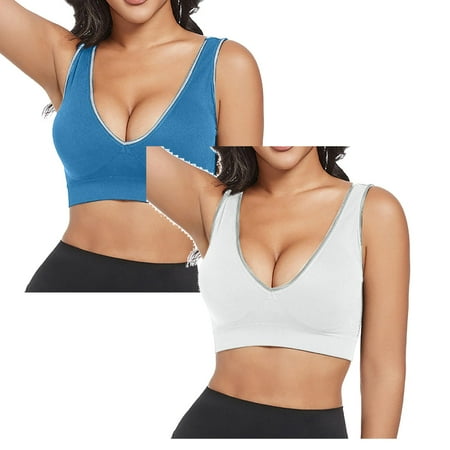 LUOGENLI Women Bralette Top Women s Front Side Buckle Lace Edge without Steel Ring Movement Seamless Gathering Adjustment Yoga Sleep Large Bra 2Pcs Women Bras Pack Push Up L