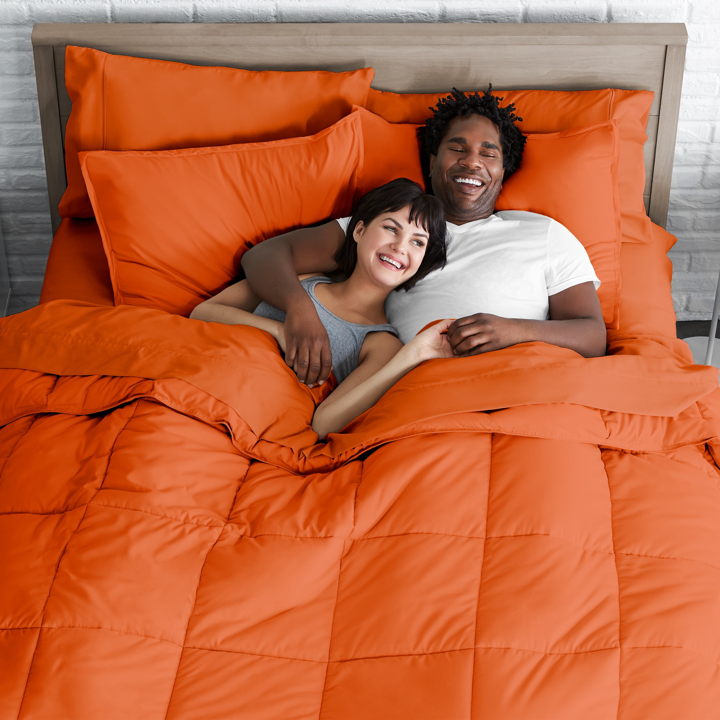 Bare Home Microfiber 5-Piece Orange and Orange Bed in a Bag, Twin XL