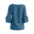 thumbnail image 4 of Tops for Women 3/4 Sleeve Square Neck Solid Color Casual Cotton Linen with Petal Sleeves Top, 4 of 8