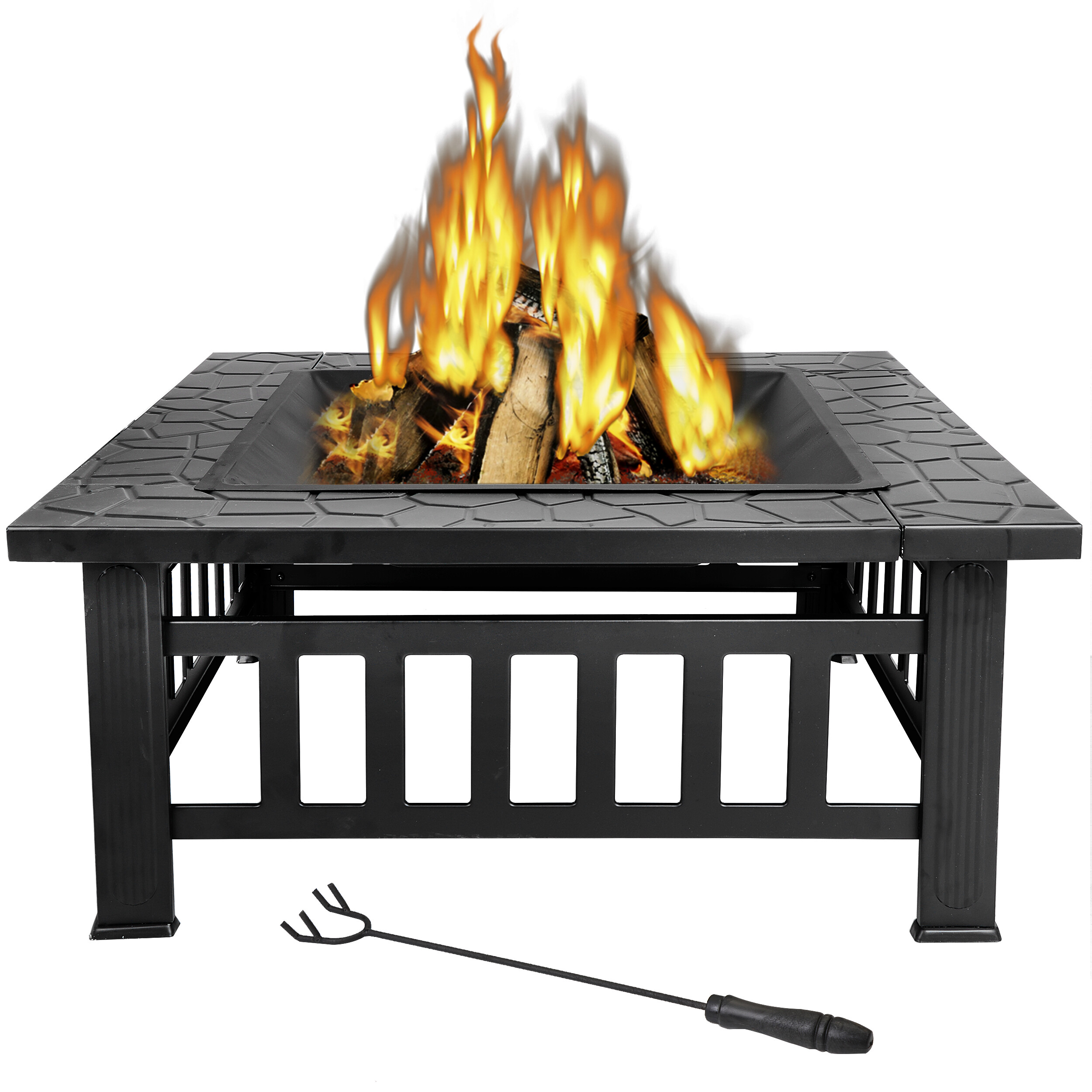 ZENY 32" Outdoor Fire Pit Square Metal Firepit Patio Garden Stove Wood Burning - image 5 of 12