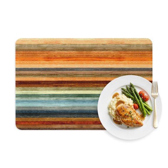 Placemats Set of 1, Burnt Orange Stripes Gradient Faux Leather Placemat Waterproof Oil-Proof Wipeable Table Mats 12x18in, Watercolor Lines Washable Place Mats for Kitchen Dining Table Party Outdoor