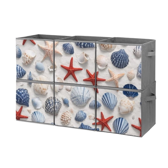 Set of 6 Collapsible Oxford Fabric Storage Cubes with Handles, Foldable Closet Organizer Bins for Clothes, Toys, Shelves, Home & Kitchen Beige Shell Scatter